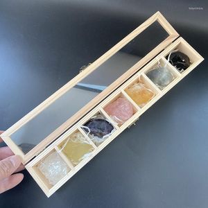 Jewelry Pouches Natural Crystal 7 Chakras Rough Stone Wooden Box Set Energy Healing Specimen Gemstones Collection Teaching Ornament