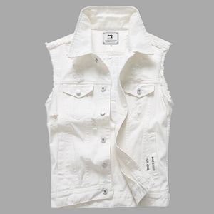 Coletes masculinos 2023 Summer Denim Vest sem mangas de tanque de tanque branco Fashion coreano