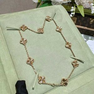 Designer Vier-Blatt Clover Luxus Top Schmuckzubehör für Frauen Cleef High Edition Anhänger zehn Blumenlaser Halskette doppelseitig glückliche Gras Gold Plattiert 18k