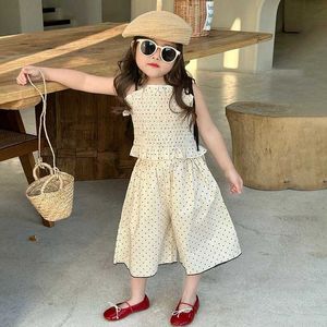 Kleidungssets Mädchen Sommer Kleidung Sets Casual Style Dot Ärmel Crop Tops + Hose mit weitem Bein Babykleidung Kinder Kinder Outfits