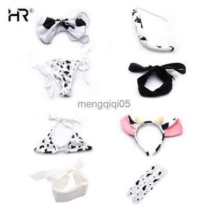 Set sexy sexy anime cow cosplay maid uniform bikini lolita kawaii reggiseno e mutande per cognere mutande bianche in pizzo nero calze in lingerie sensuale HKD230814