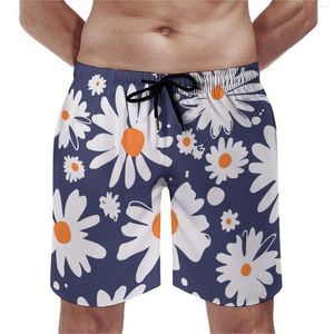 Shorts masculinos Daisies White Blue Gym Summer Summer Flowers Design Running Praia Quick Dry Casual Custom Plus Size Turncos de natação