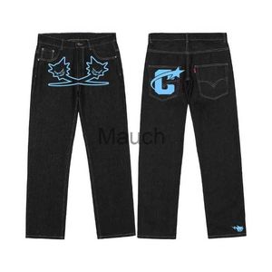 Мужские джинсы Hiphop негабаритный отпечаток печатный рисунок Bla Jeans Men's Street Rap Trend Trend Casual Loose Straightleg Pants Wideleg Pants J230814