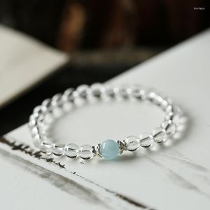 Bracelets de charme elegante pulseira de cristal branco com azul de safira marinha s925 Silver Made Handmor