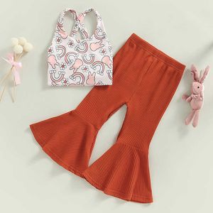 Kläder sätter 2022-12-06 0-6 års småbarn baby flicka 2st kläd ärmlös kaniner tryckt besättningshalsväst blossade byxor