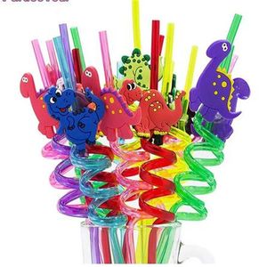 25cm Reusable Dinosaur Straws Plastic Drinking Straws for Kids Birthday Party Decorations Dino Birthday Party Supplies GC2258