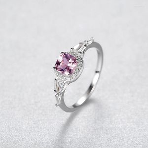 Cluster Rings Korean Morganite Princess Square Zircon Ring Elegant Pink Beryl Silver For Women S925 Wedding Anniversary Fine Jewelry