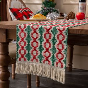 Stołowy biegacz długi Boho 110 -calowy farmhouse Decor Home Decor Red Burlap Table Tablecloth Jading Runner na Christmas Kitchen 230814