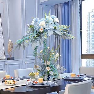 Decorative Flowers Wreaths Artificial Flower Row Wedding Table Center Decoration Flowers With Acrylic Flower Stand el hHome Party Stage Background Props 230812