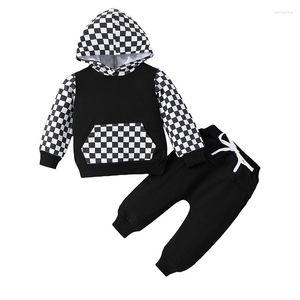 Kleidung Sets Kleinkind Baby Jungen Kleidung Schachbrett Hoodie Sweatshirt Langarm Pullover Hemd Hosen Herbst Winteroutfit Set