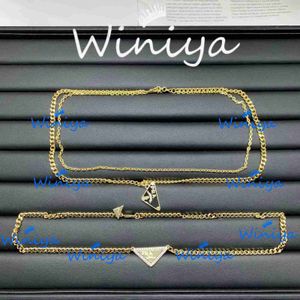 Strands, Strings designer New Inverted Triangle Letter Enamel Diamond Necklace with Double Layer Trend Personalized Fashion Sweater Chain 4KYO