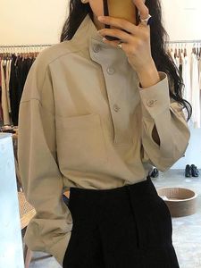 Women's Blouses Turtleneck Korean Youth Elegant Blouse Women Designer Button Oversize Long Sleeve Tee Shirt Fashion Cool Top 2023 Autumn