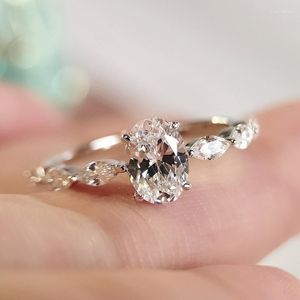 Cluster Rings 18K White Gold Ring Main Stone Oval Accessory Marquise Mosan Diamond D Color VVS1 Women's