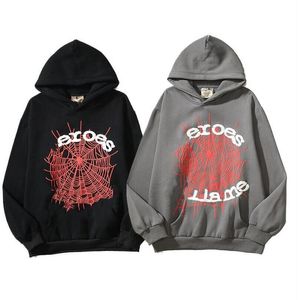 SP5der Young Thug 555555 Männer Hoodie Hochwertige Schaumdruckspinnen -Spinnennetzgrafik schwarze Sweatshirts Pullovered Dicked Velvet Winter Herren Hoodies