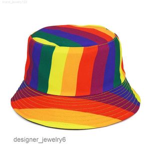 2023 randig fiske mössa varumärke casual hink hatt män kvinnor ut solskydd bonnie hattar mode regnbåge fiskare mössor