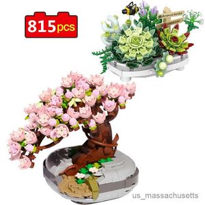 Bloco 815pcs Flor eterna Sakura Cherry Tree Blocks Blocks Suculents Blocks Brinquedos Diy para Crianças Presente Decro R230814