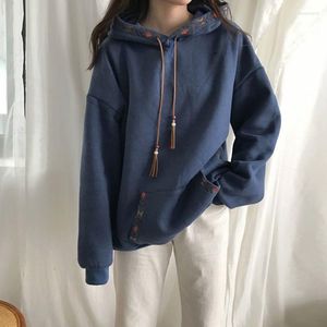 Women's Hoodies Casual Loose Pullover Hooded Sweatshirt With Drawstring Fashion Chinese Style Long Sleeve Pull Women Oversized Jacket