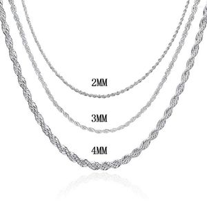 Correntes 925 Silver 2mm/3mm/4mm Twisted Corda Chain Charclace para mulheres colares de moda de moda