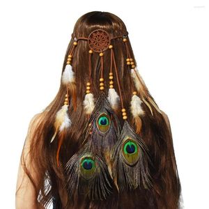 Hair Clips Bohemia Hippie Headband Dream Catcher Headdress Fashion African Beaded Peacock Feather Headbands Accessories Jewelry