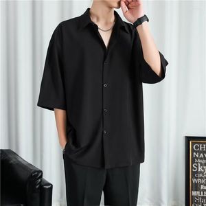 Men's Casual Shirts Ice Silk Short-sleeved Shirt In Summer Black Half-sleeved Loose White Beach For Men