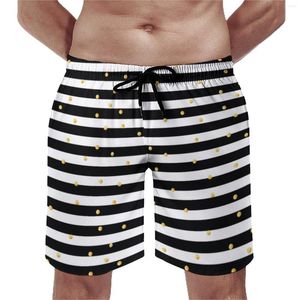 Herren -Shorts Gym Gymnaste Gold Dots and Stripes süße Schwimmen Trunks Moderner Kunstdruck Schneller trockener Sport Fitness Hochwertige Board Kurzhose