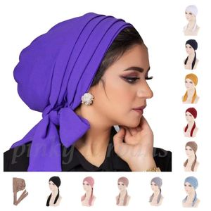 Ramadan Muzułmańskie czapki hidżabu krystaliczne konopie kobiety Longtail Head Scarfar Hat Chemo Hats Hats pielęgnacja włosów stała kolorowa maska ​​turbanowa