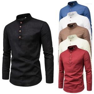Camisetas masculinas de cor sólida colar de colarinho fino de colarinho de manga comprida camisa de negócios