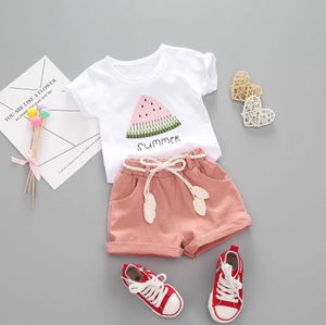 Conjuntos de roupas de verão roupas de bebê crianças moda meninos meninas dos desenhos animados melancia camiseta + shorts 2 pc/set criança roupas casuais crianças agasalho