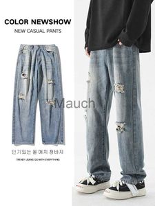 Jeans maschile 2023 nuovi uomini in denim pantaloni wideleg coreani in stile coreano blu azzurro jeans larghi gallievi guscio maschile per maschi pantaloni dimensioni 3xl j230814