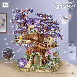 Block Mini Tree House Lost Temple City Street View Building Blocks Cherry Blossom Model DIY Luminous Architectu For Kids Gifts R230814