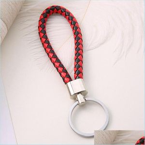 Keychains Lanyards Mix Color Leather Braided Woven Keychain Rope Rings Fit Diy Circle Pendant Key Chains Holder Car Keyrings Jewelry Dhdfu