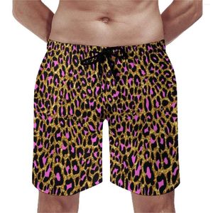 Shorts masculinos Board metálico de ouro verão feminino de leopardo rosa retro praia machos surfando padrões de nadar confortáveis