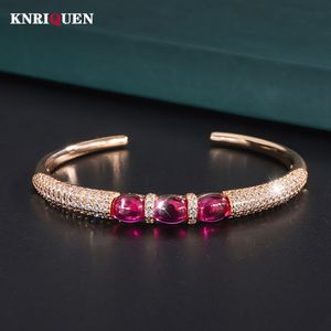 Bangle Luxury Wedding Bangles para mulheres Vintage 6*8mm Ruby Stone Rose Gold Color Bracelets Party Party Fine Jewelry Birthday Feminino Presente 230814