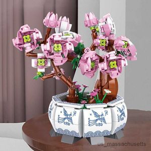 Bloklar saksı çiçek yapı blokları diy monte edilmiş bitki bonsai ev mobilyaları gül orkide buket modeli tuğla çocuk oyuncak hediyesi R230817