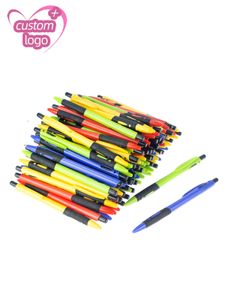 Kugelschreiber Los 100pcs Retractable Plastic Ball Stifte Personalisierter Kugelschreiber Fügen Sie Geschenk Stift Custom Promotion Giveaway Freebie 230812