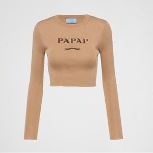 Womens designer sweatershirts Cropped Silk Sweater with logo P Autumn/Winter Fashion Woman Knitwear Shirt Size SML