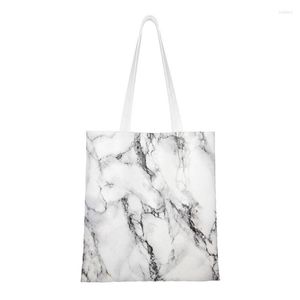 Shopping Bags Reusable Luxe Gray Marble Bag Women Canvas Shoulder Tote Portable Texture Abstract Pattern Grocery Shopper