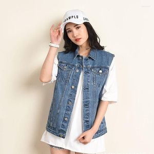 Frauen Tanks Fashion Casual Vintage Elegant ärmellose Frühling Herbst Jean Vest Single-Basted Turndown Kragen Patchwork Weste Coat