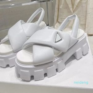 Designer -women Damen Kalbsleder Sandalen gesteppte Sommer Sandles Schuhe Plattform Flats mit niedriger Absatz Schnalle Sandale Slip am Knöchelgurt Strand Schussgröße 35-40