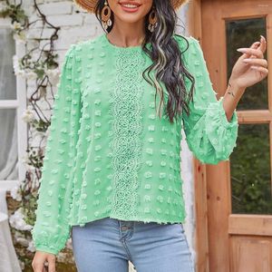 Women's Blouses Crew Neck Shirts Long Sleeve Blouse Button Down Elegant For Women Roll Up See Through Casual Plain Lace Tops