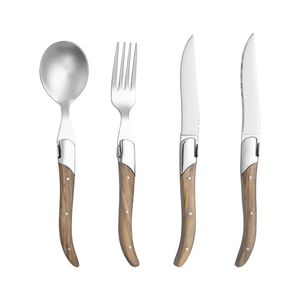4pcs Stainless steel Western food knife with wooden handle serrated steak knife, spoon, fork, spoon set