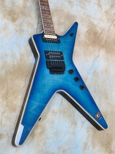 Custom Wash Dimebag Darrell Trans Blue Flame Maple Top Electric Guitar Abalone Block Inlay Floyd Rose Tremolo Black Hardware Grover Tuners