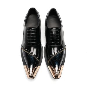 Dress Shoes Zapatos Italian Black Metal Pointed Toe Wedding Party Plus Size Men Business Oxford Male Real Leather Brogues 230814