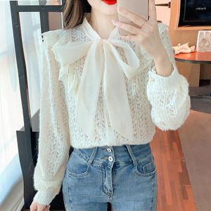 Women's Blouses Autumn Korean Sweet Loose Clothes Bow Lace Up Ruffles Women Fashion Long Sleeve Ladies Tops Vintage Shirts Female