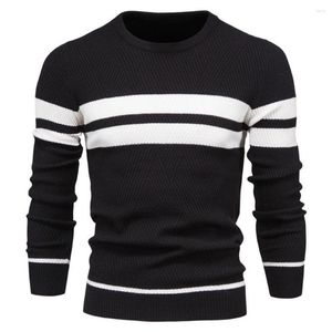 Men's Sweaters Round Neck Men Sweater Stylish Striped Print Patchwork Warm Knit Pullover for Autumn/winter Fashion Dress