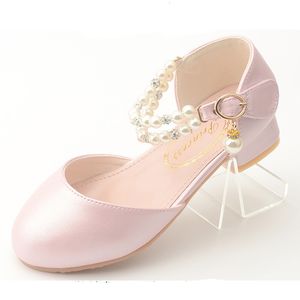 Sneakers Pink Black White Party Wedding Shoes Children's High Heels Girl Shoe Elegan Pearl Princess Dress Girls Heel Child 2023 230814