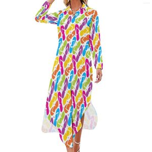 Casual Dresses Cool Vacation Dress Colorful Flip Flops Estetic Long Sleeve Trendy Womens V Neck Graphic Big Size Chiffon