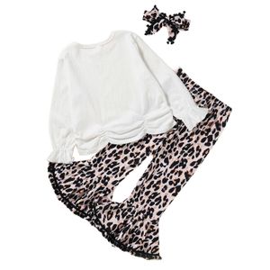 Kleidungssets 2-7Years Kleinkind Baby Mädchen 3 Stücke Mode Herbst Kleidung Set Langarm Solide Top Leopard Ausgestelltes Hosen Stirnband