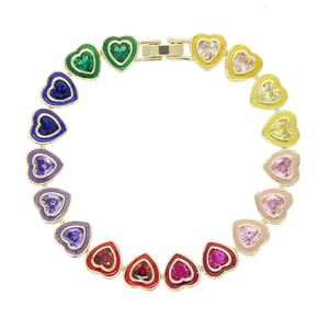 Charm Bracelets Promotion ONLY 10PCS Rainbow Enamel 5A Cubic Zirconia Heart CZ Tennis Chain Bracelet 230814