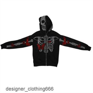 Zip-up hoodie män y2k kläder mode hoodies cool rhines fjäril skelett tryck unisex tröja dragkedja toppar rockar